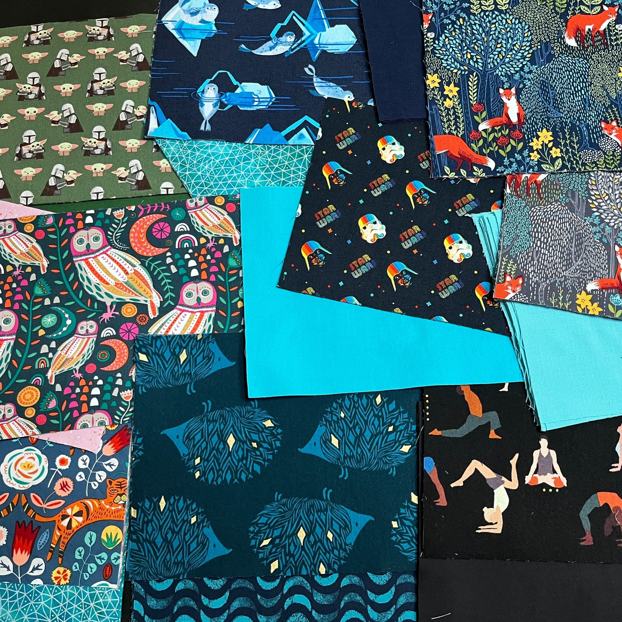 Examples of fabric you can select in the Lined Box Bottom Zipper Bag class.