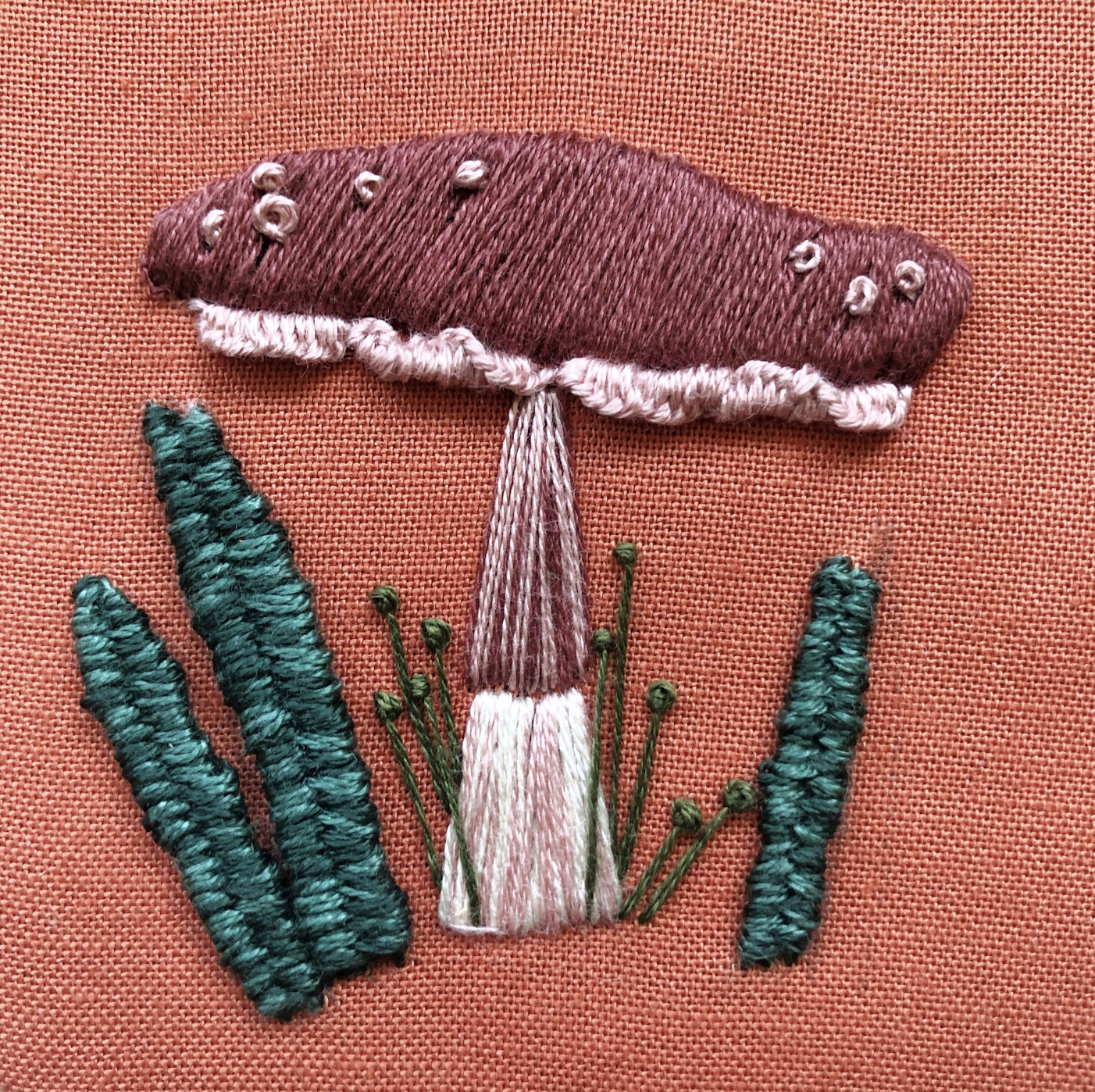 Mushroom Woodland Blackwork Embroidery Kit by Stitched Stories, 8 in, Cotton