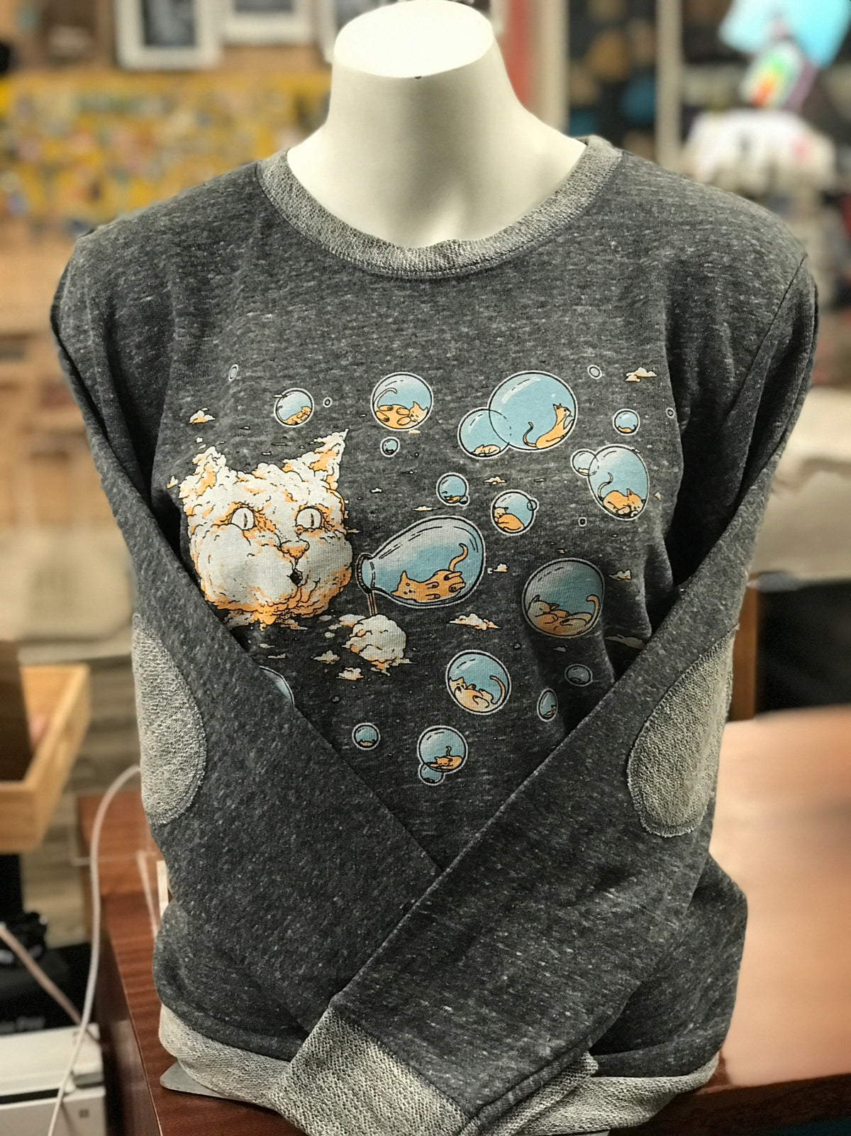 French Terry Fleece Sweatshirt - Bubble Cat