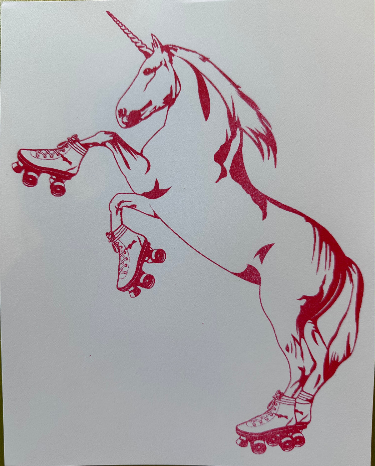 Risograph Print: Roller Skating Unicorn - Red