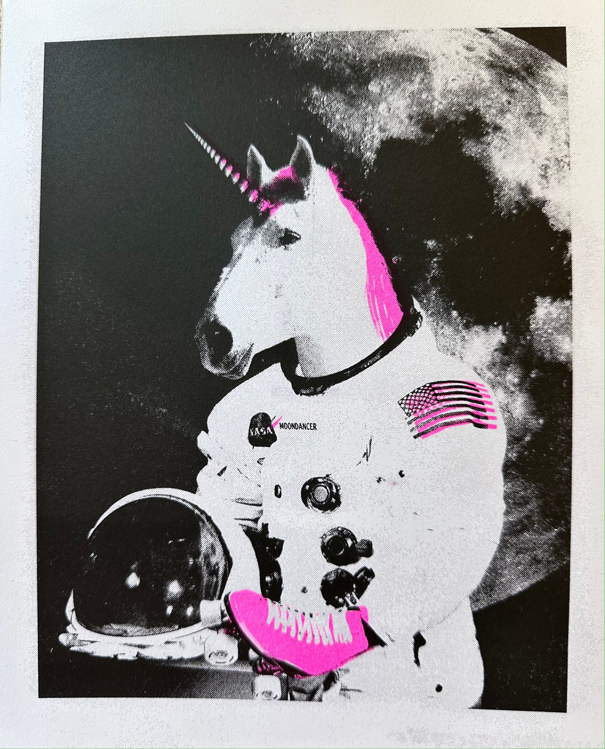 Risograph Print: Astronaut Unicorn - Color