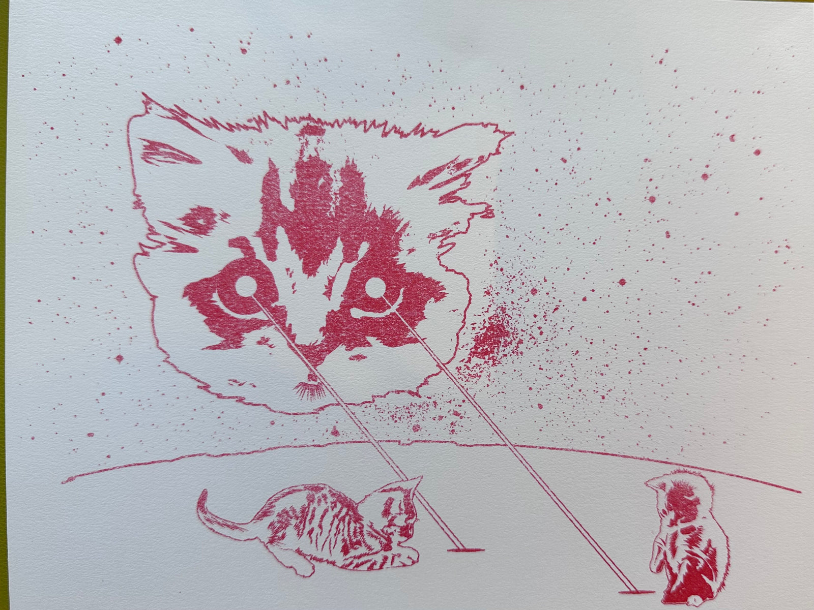 Risograph Print: Meta Laser Cat - Red