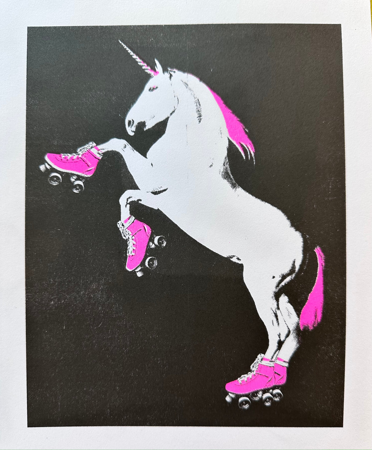 Risograph Print: Roller Skating Unicorn - Black