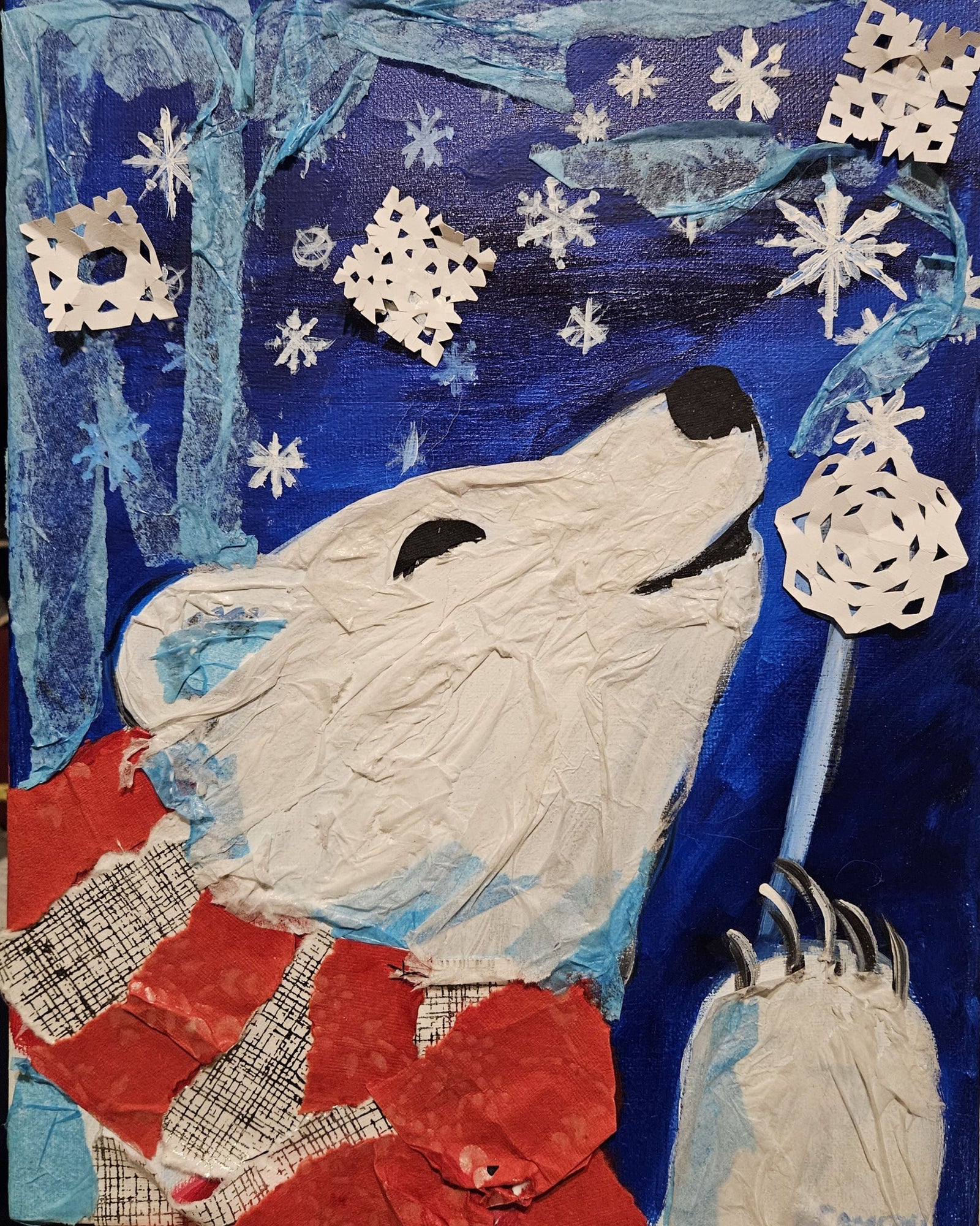 PAINTING CLASS: Polar Bear Paint & Collage on Wood Panel