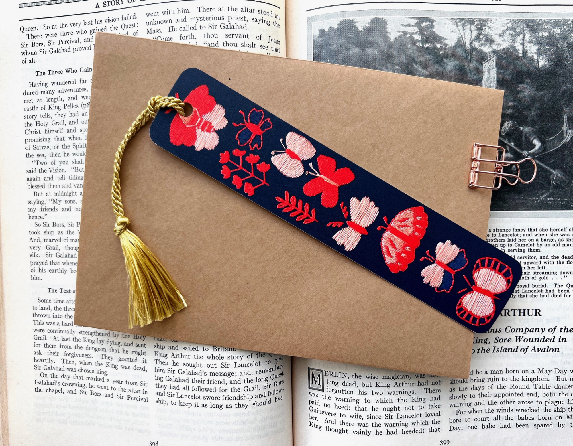 Bookmark - Embroidery Butterflies w/ Tassel