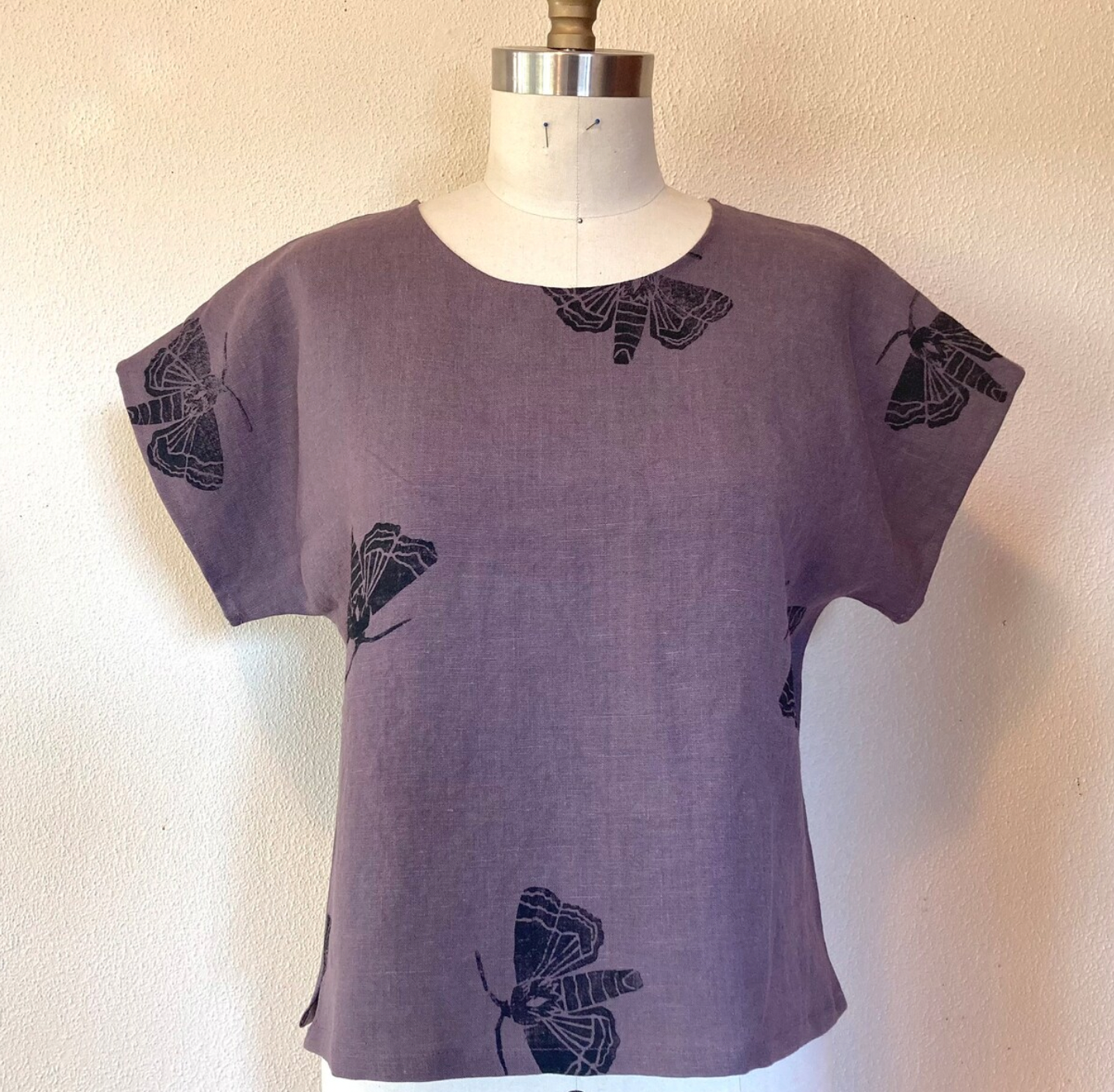 Shirt - Linen Moth Print - Dusty Purple