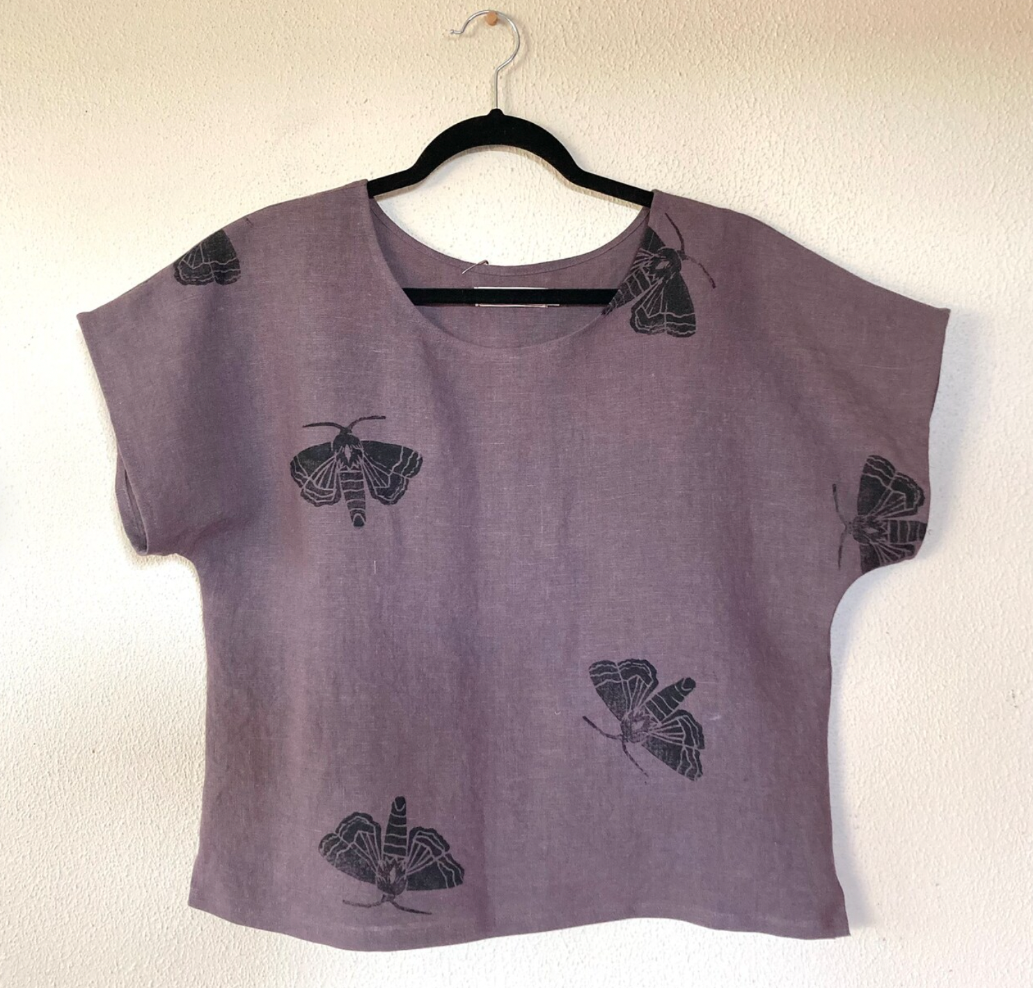 Shirt - Linen Moth Print - Dusty Purple