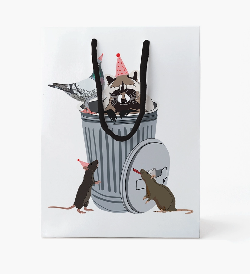 Gift Bag - Trash Bag Raccoon, Rat, Pigeon - Large Birthday