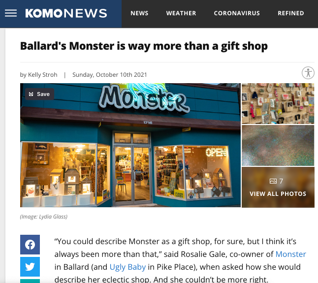 Komo News - Ballard's Monster is way more than a gift shop (link to article on Komo News)