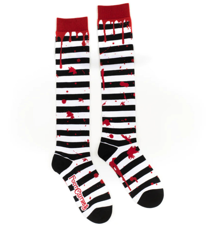 Sock - Knee High: Sanguine Stripes Blood Spatter
