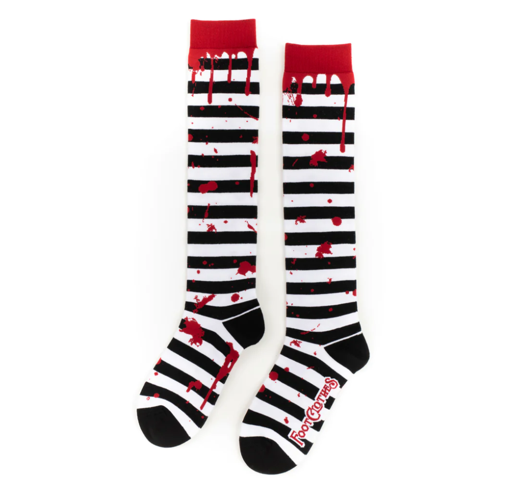 Sock - Knee High: Sanguine Stripes Blood Spatter