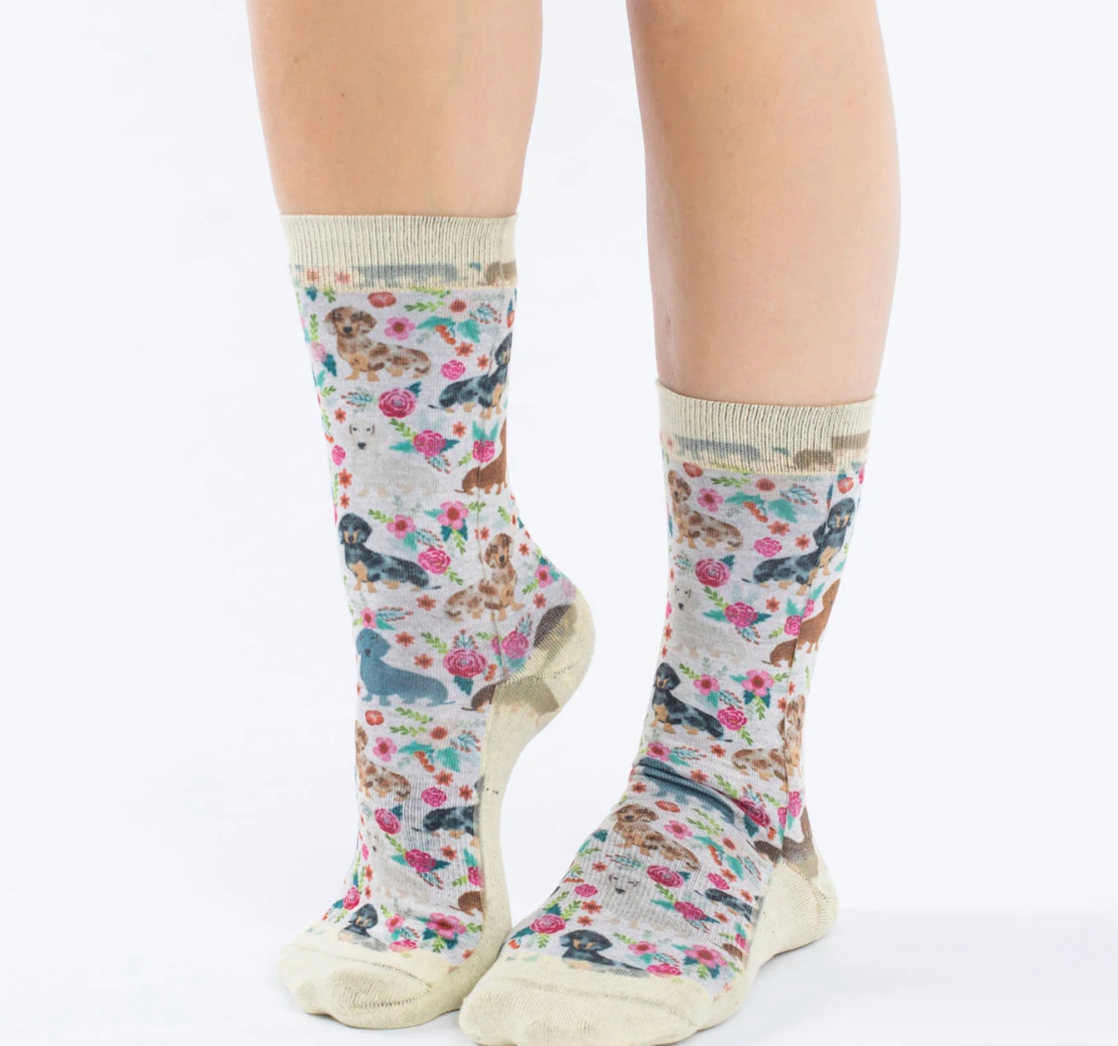 Sock - Small Crew: Floral Dachshunds