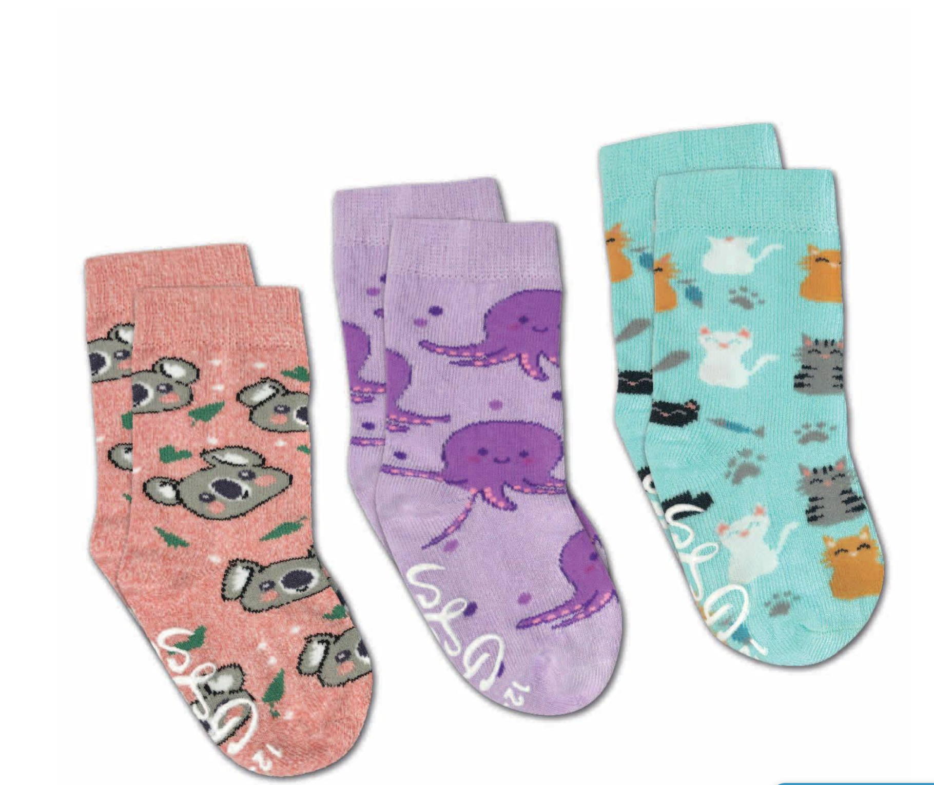 Sock - 3 Pack - Cats, Koala and Octopus