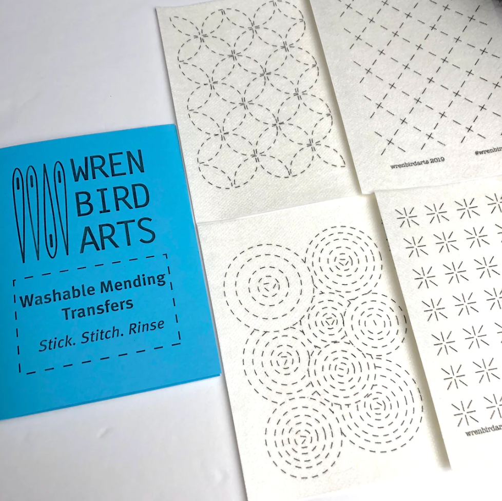 Craft Supply - Washable Mending Transfers - #1 Blue Sashiko Patterns for Visible Mending