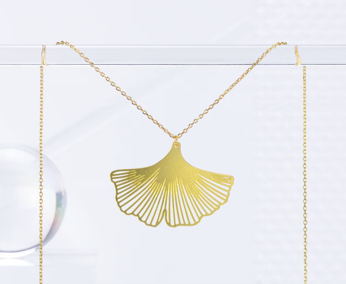 Necklace - Gold Ginko Leaf - Ginko Biloba Lightweight Necklace