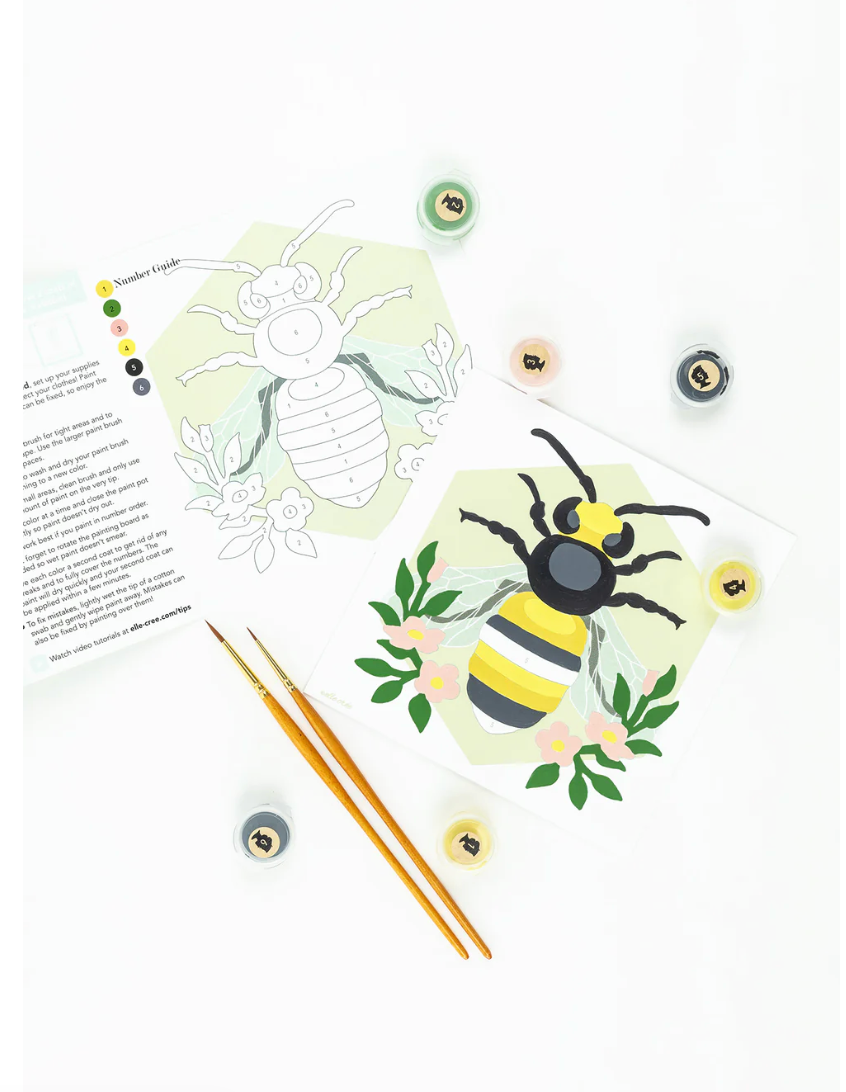 DIY - MINI Paint By Number Kit - Bee with Floral Garland