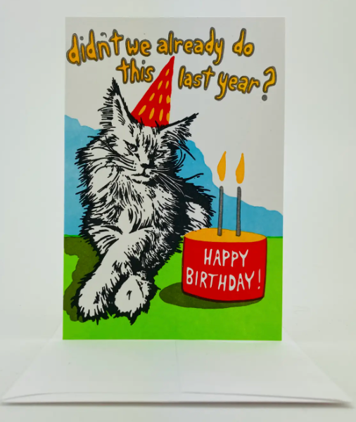 Card - Birthday Cat. Not So Excited.