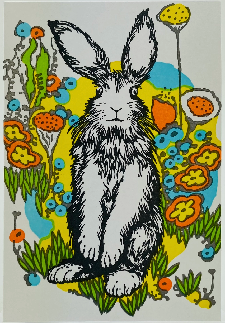 Card -  Rabbit in the Flower Garden