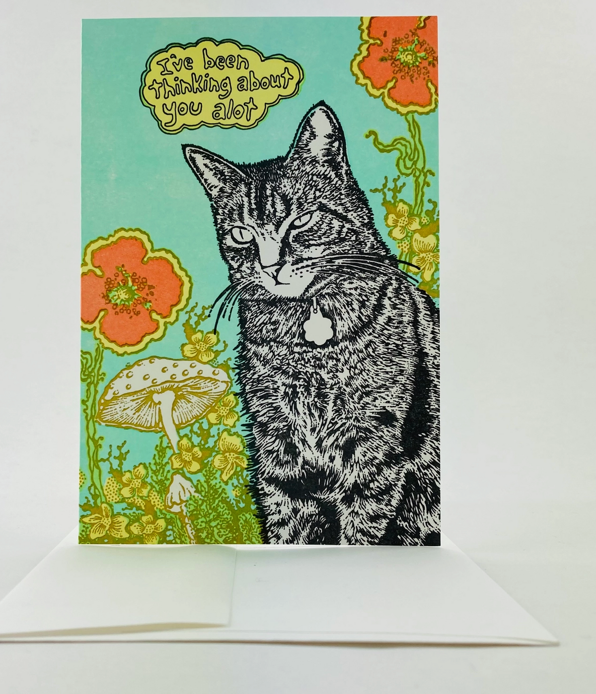 Card - I&#39;ve Been Thinking About You A Lot Cat &amp; Flowers