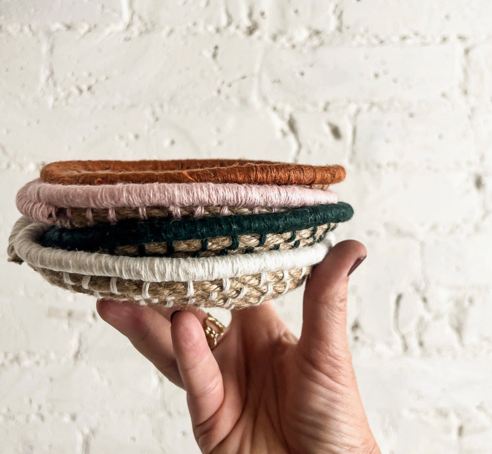 DIY - Weaving - Naomi Mini Bowls Kit - Ivory Blush Spruce Rust