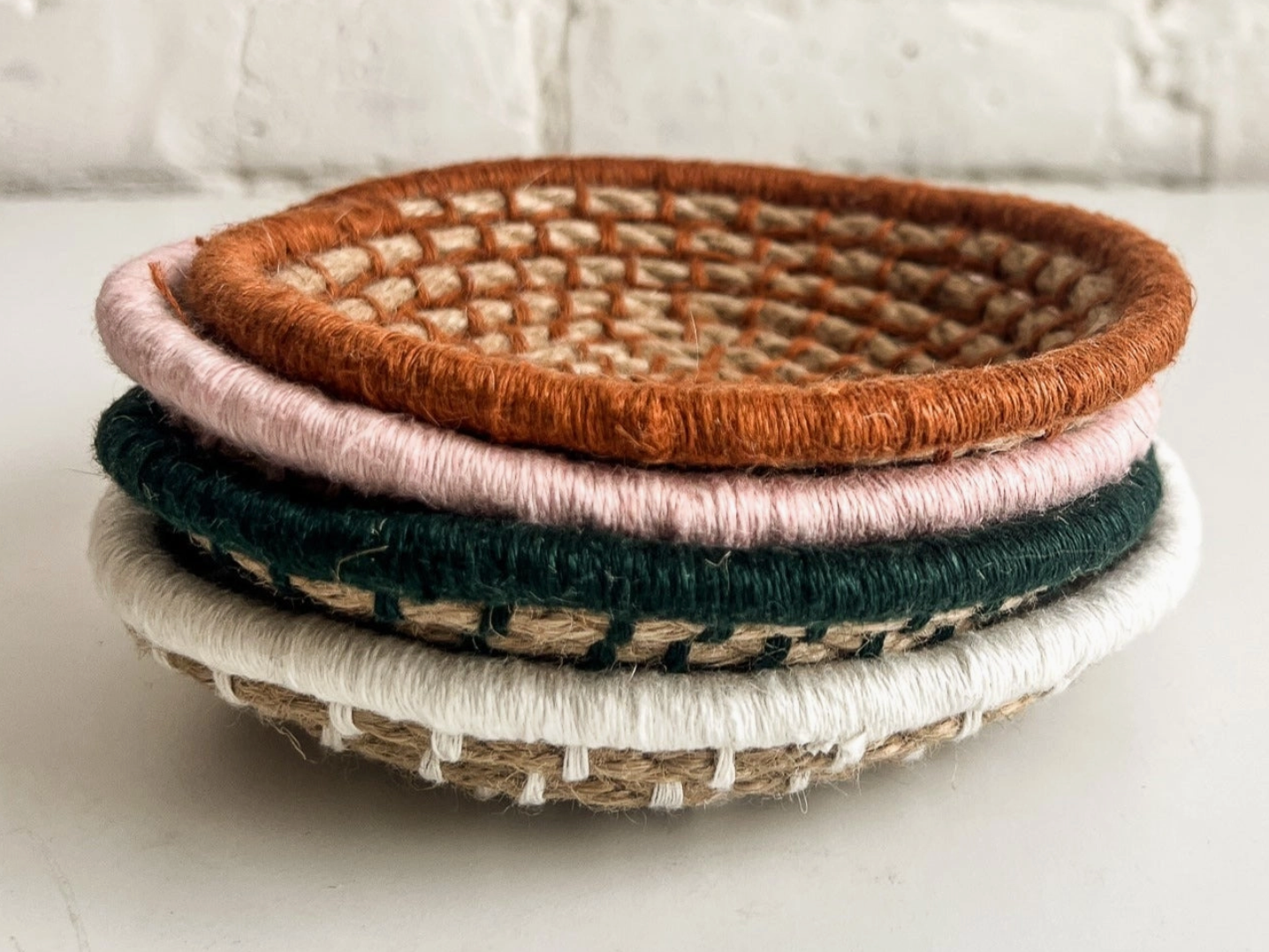 DIY - Weaving - Naomi Mini Bowls Kit - Ivory Blush Spruce Rust