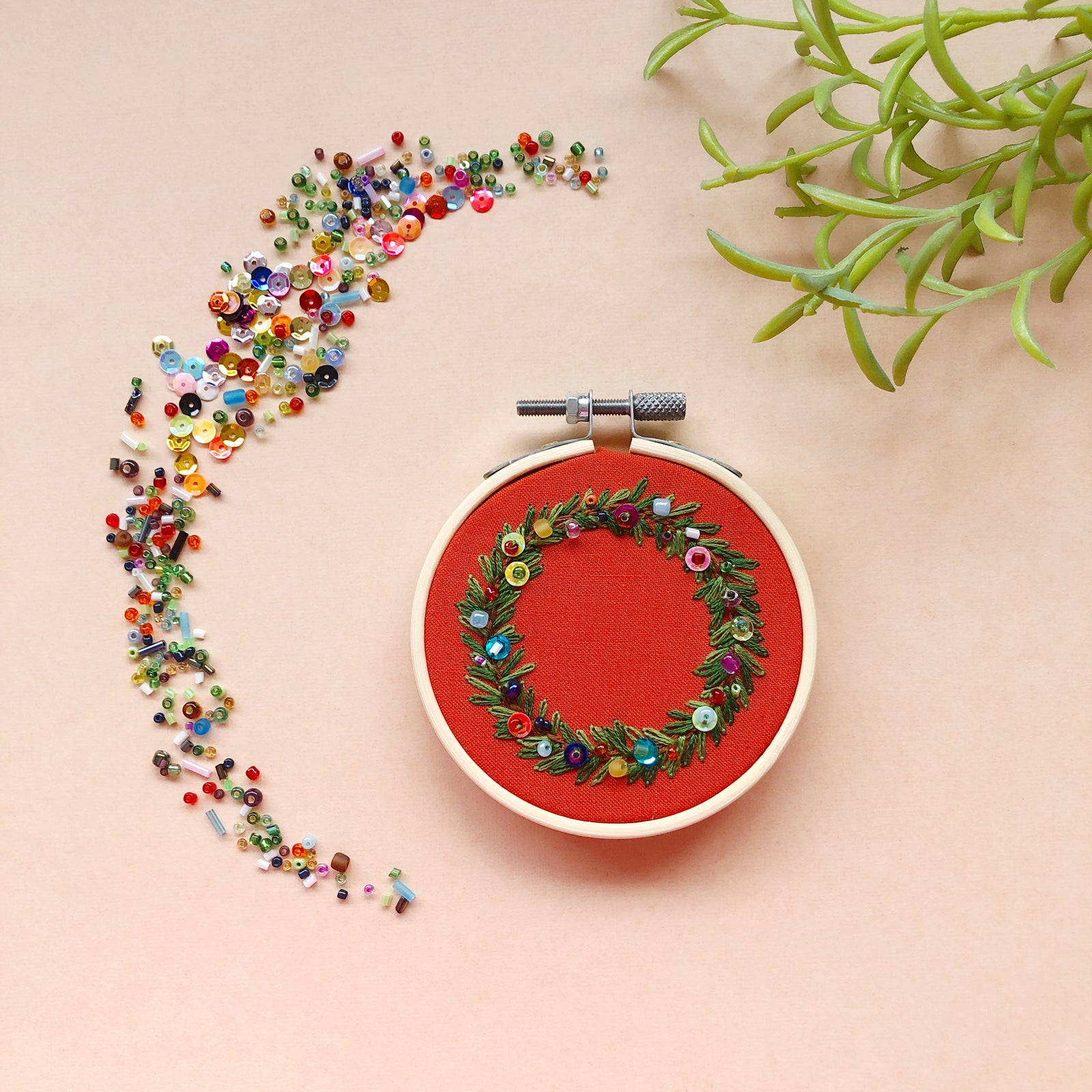 EMBROIDERY CLASS: Bead-dazzled Holiday Wreath Ornament