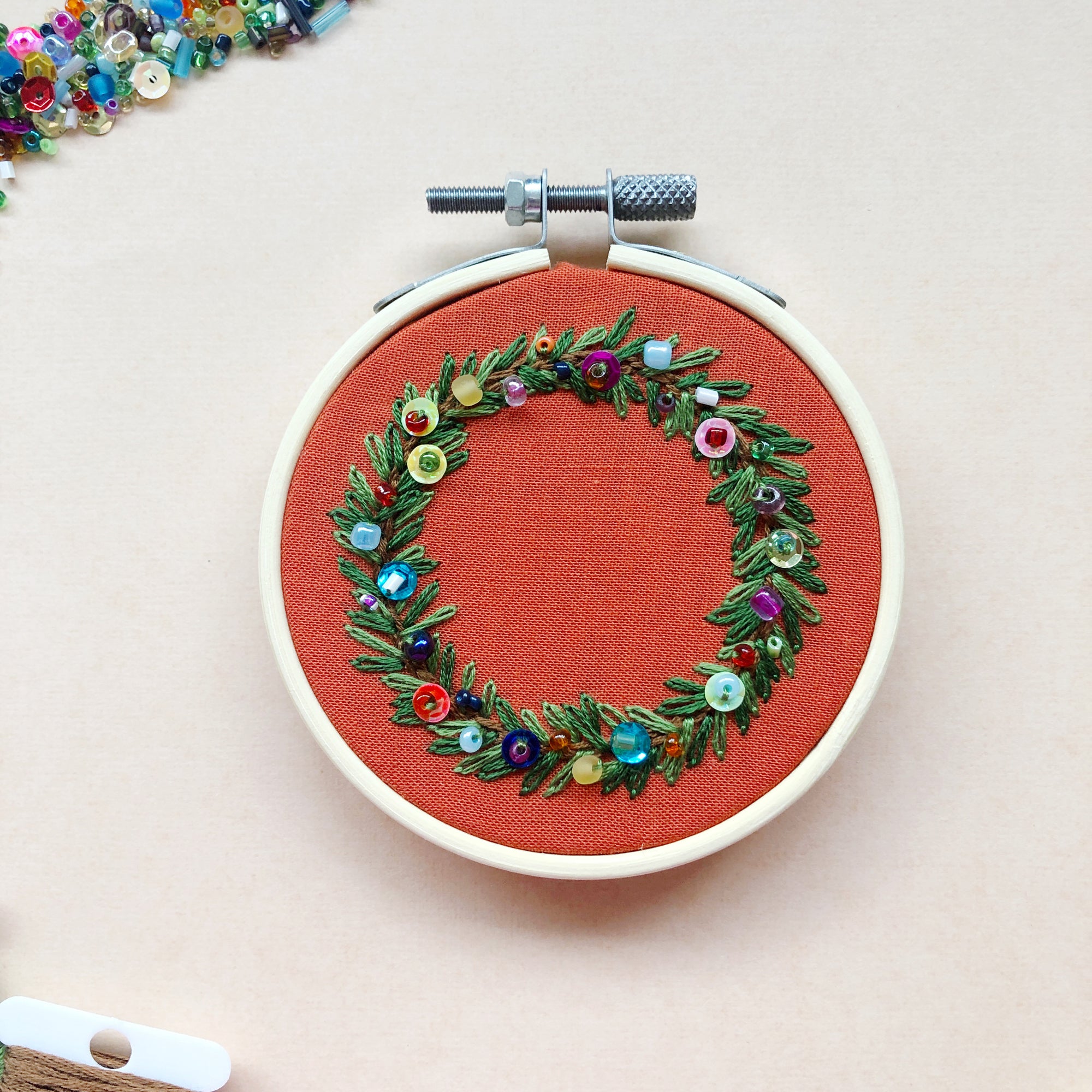 EMBROIDERY CLASS: Bead-dazzled Holiday Wreath Ornament