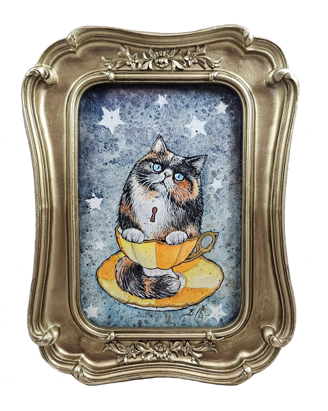 Original Art- Teacup Kitten: Jasmine with Stars