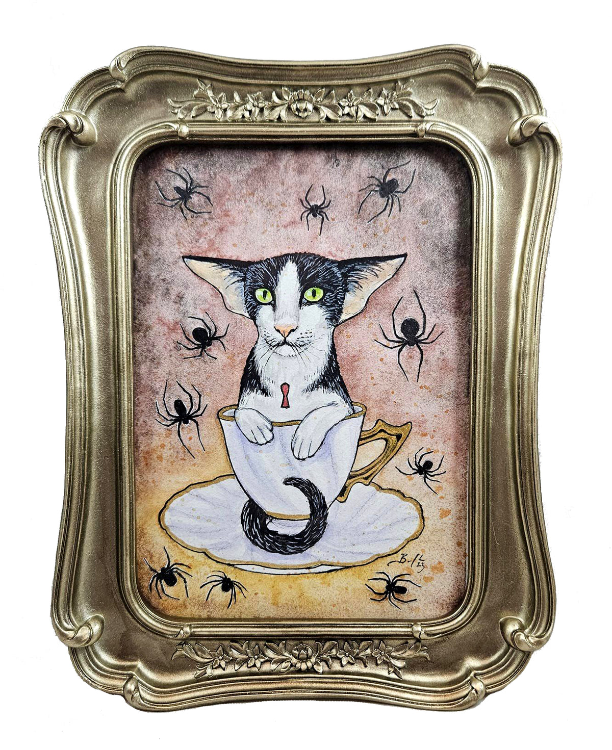 Original Art- Teacup Kitten: Lapsang Souchong with Spiders