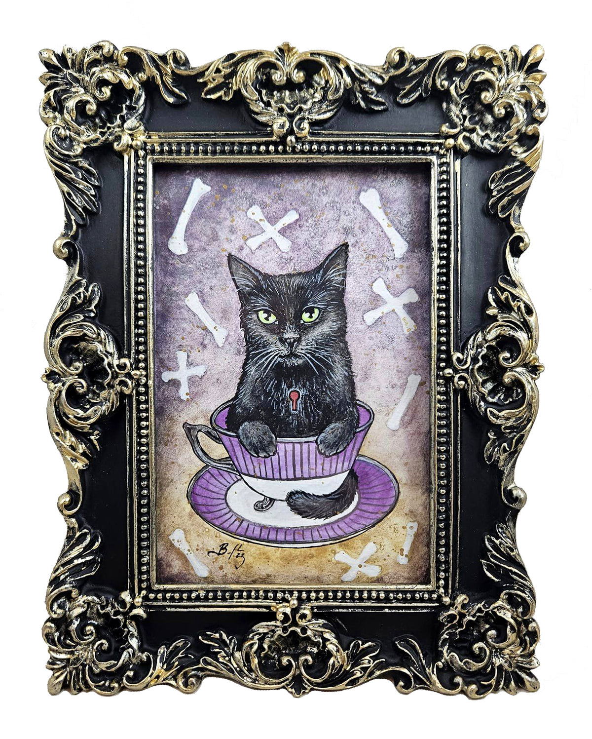 Original Art- Teacup Kitten: Oolong with Bones