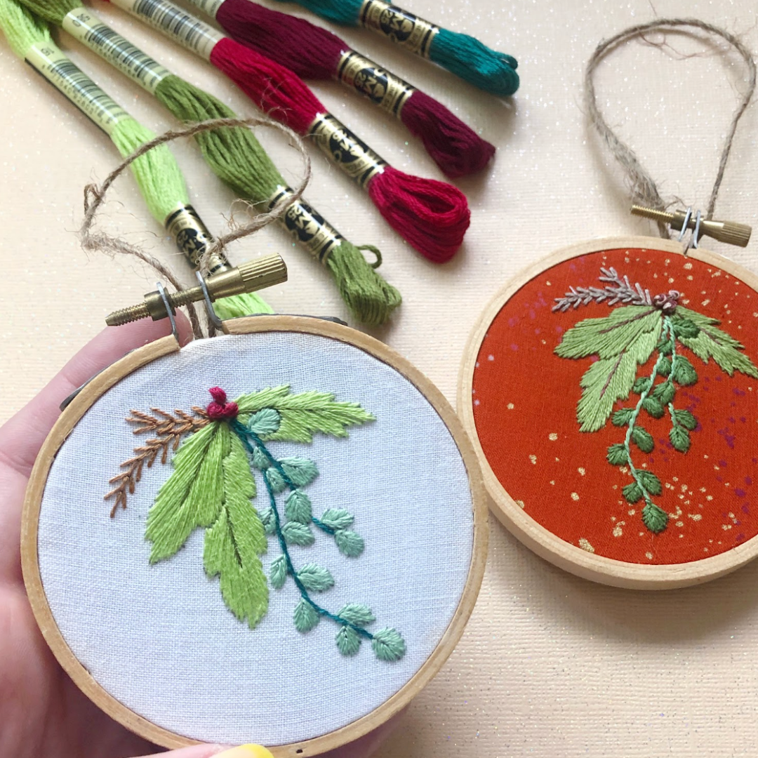 EMBROIDERY CLASS: Winter Botanical Embroidered Ornament