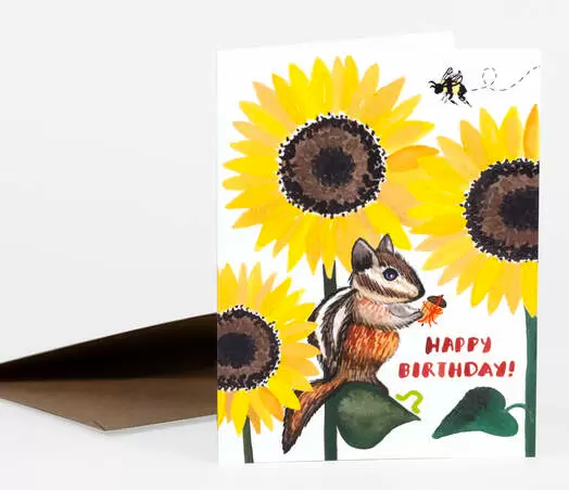 Card - Birthday Chipmunk and Sunflowers