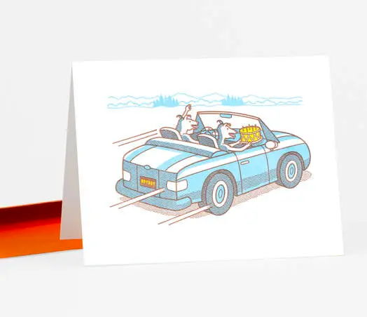 Card - Dogs Stealing Birthday Cake in a Getaway Car