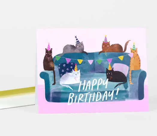 Card - Birthday Wishes Cat Couch
