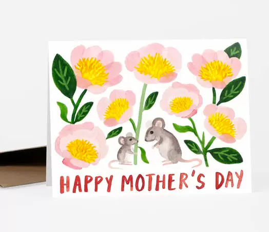 Card - Mother&#39;s Day Mouse and Flowers