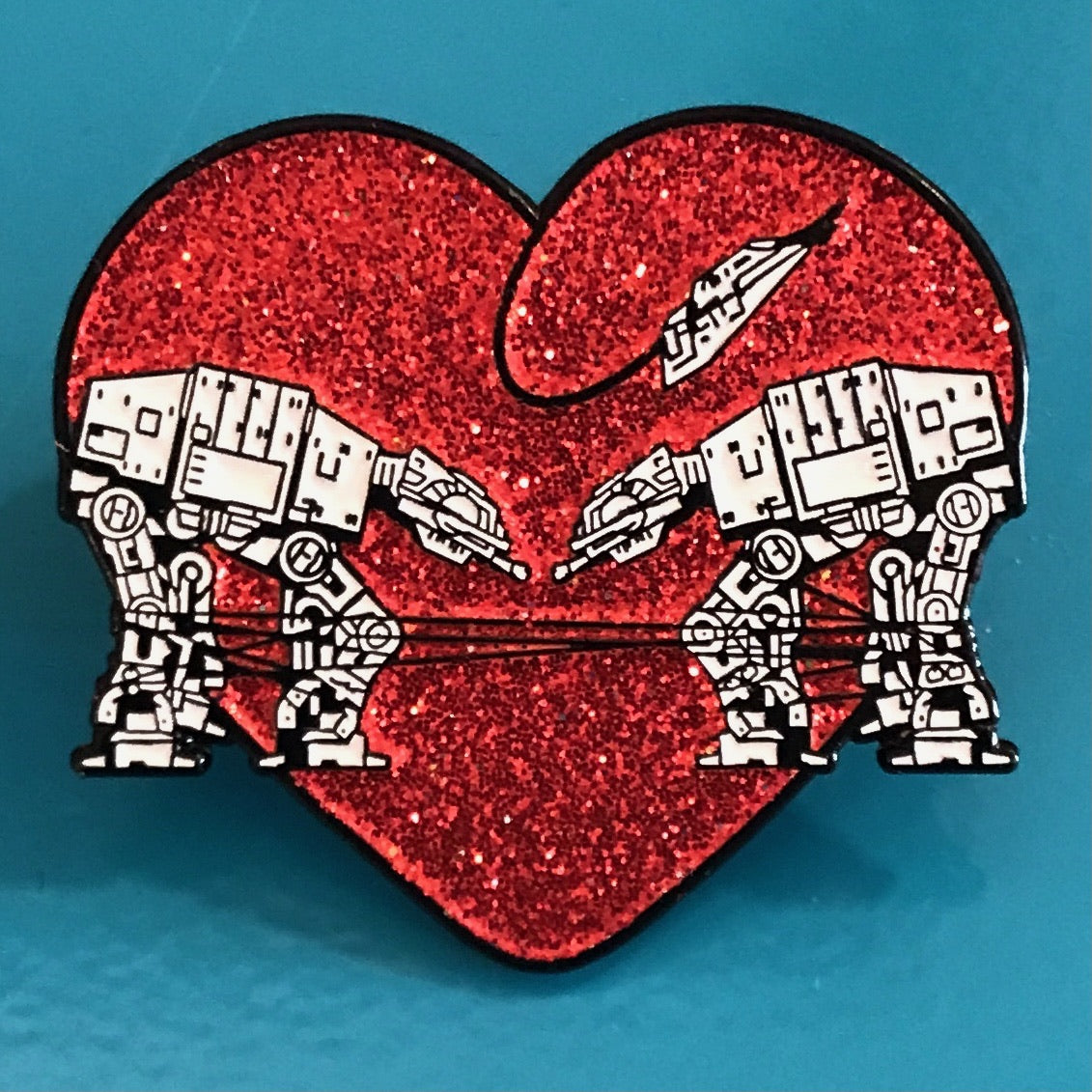 Enamel Pin: Love AT-AT First Sight - Red Glitter