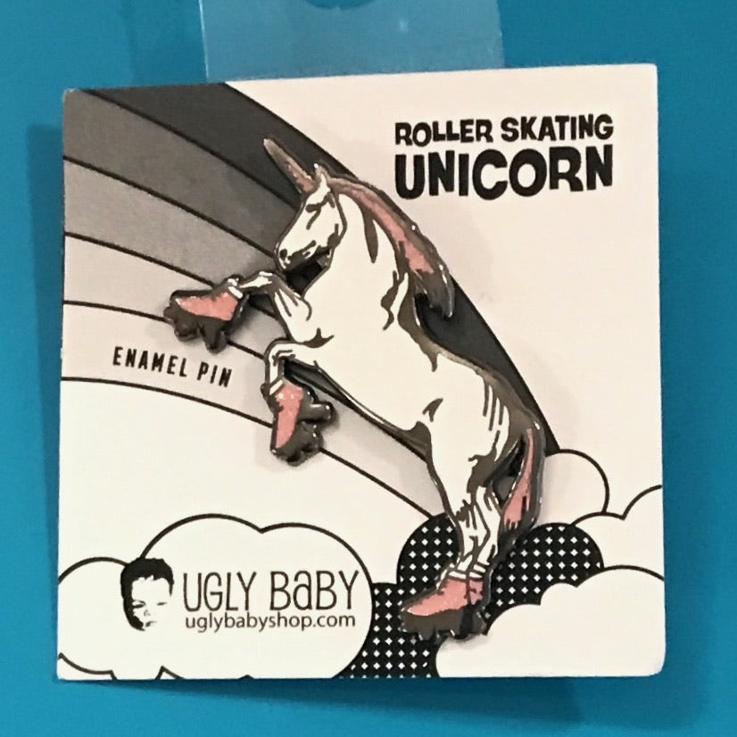 Enamel Pin: Roller Skating Unicorn - Light Pink - GLITTER