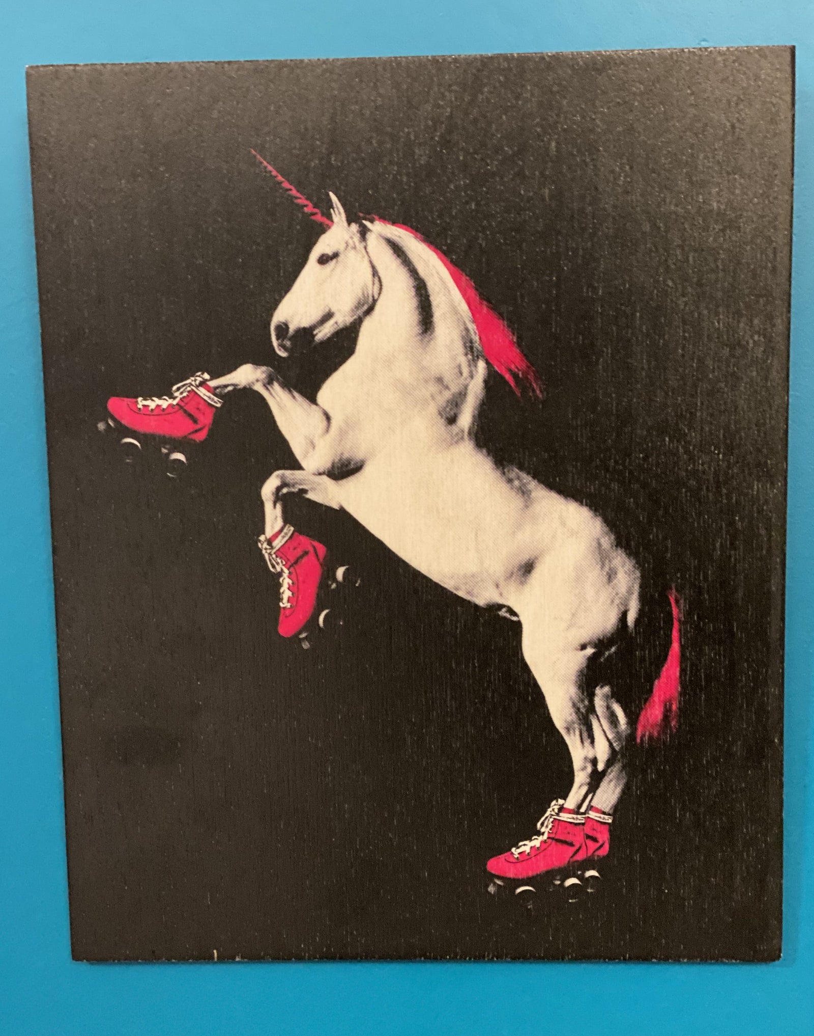 Wood Print - Roller Skating Unicorn