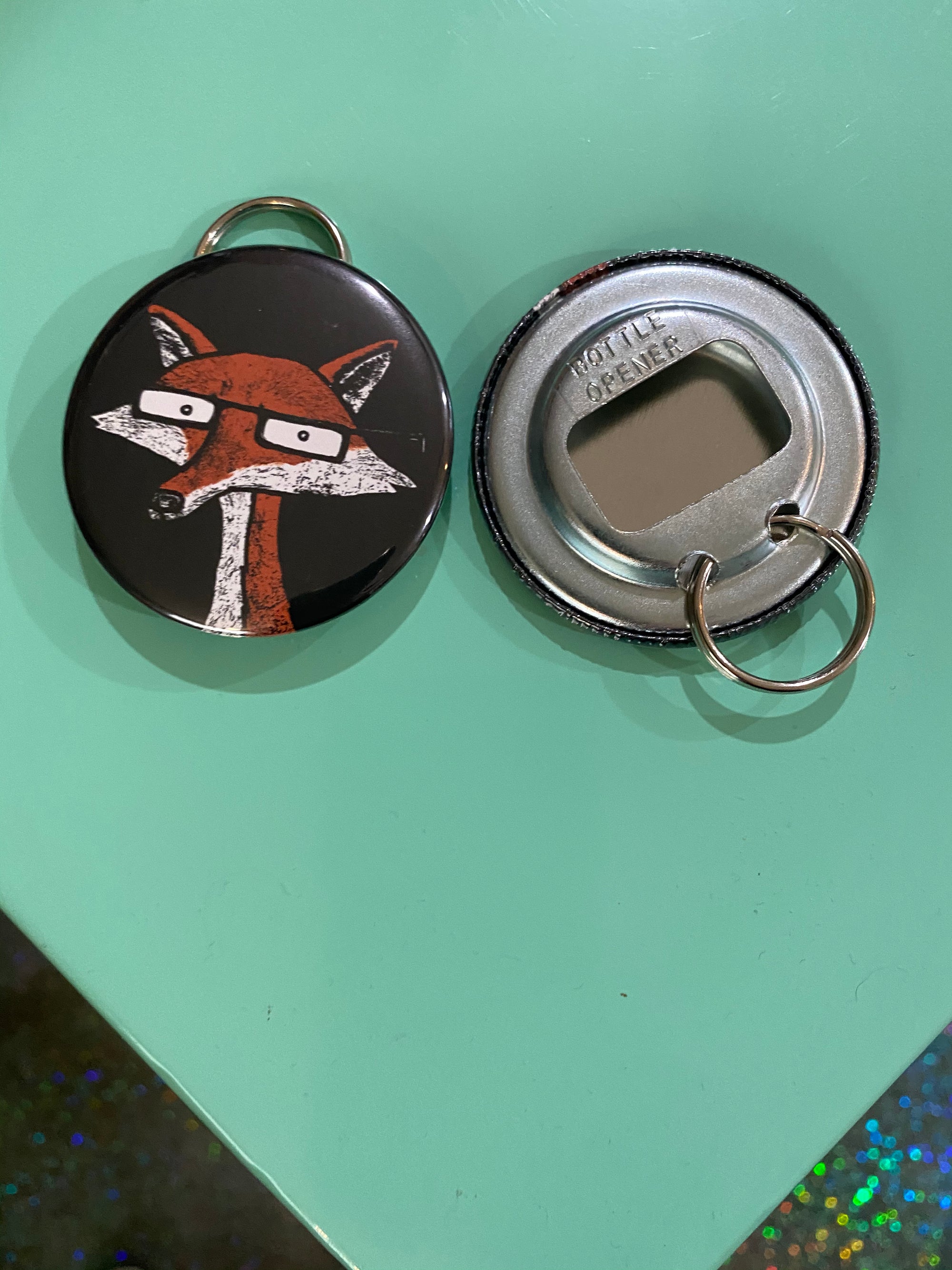 Bottle Opener Keychain - Fox With Glasses