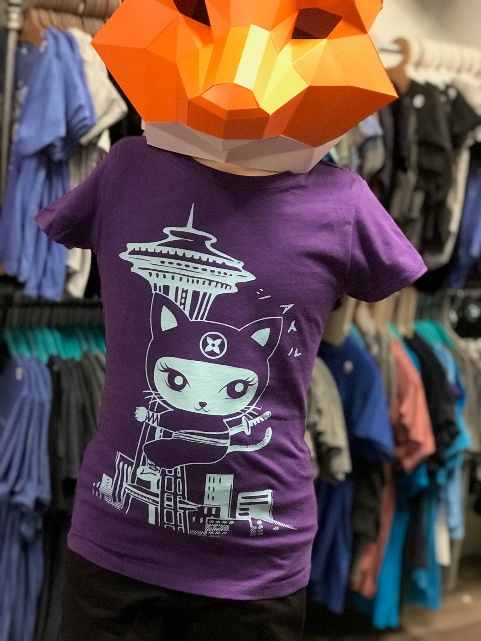 Youth Shirt: Kitty On Space Needle - Girly Cut