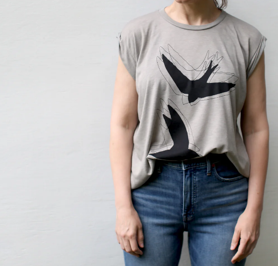 Shirt - Cap Sleeve - Chimney Swift Birds Rolled Cuff Muscle Tee
