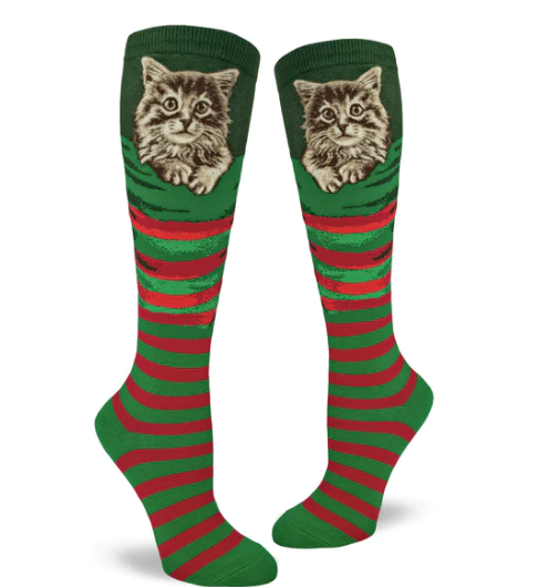 Sock - Knee-High: Christmas Kitten - Brown Tabby