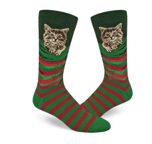 Sock - Large Crew: Christmas Kitten - Brown Tabby