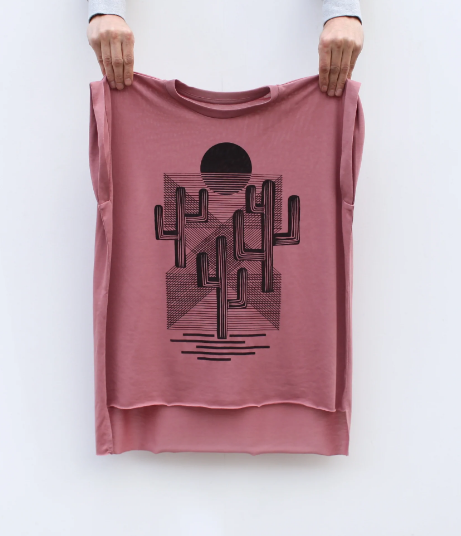 Shirt - Cap Sleeve - Desert Cactus Landscape Mauve