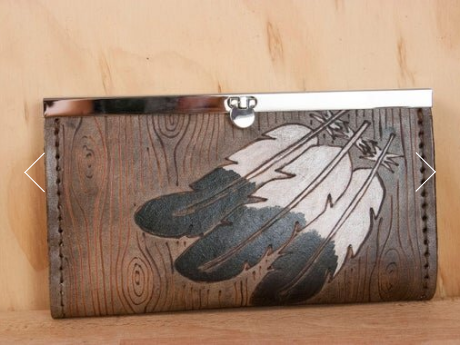 Wallet - Clutch -Woodgrain with Feathers