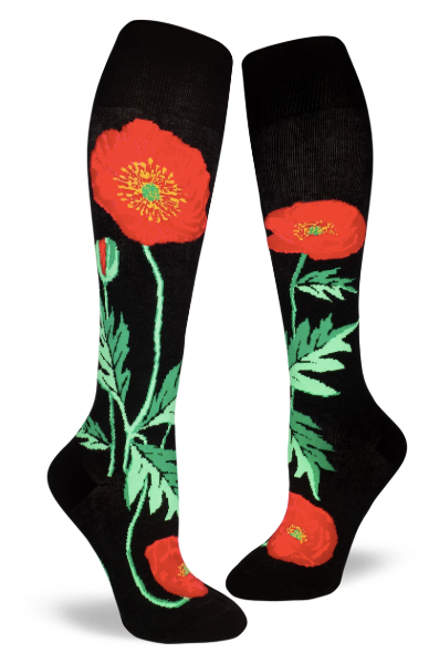 Sock - Knee-High: Bold Poppies - Black