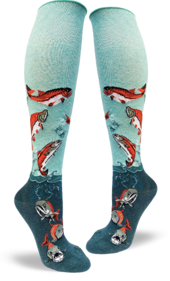 Sock - Knee-High: Sockeye Salmon - Heather Sea