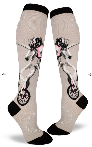 Sock - Knee-High: Unicycling Unicorn - Gray