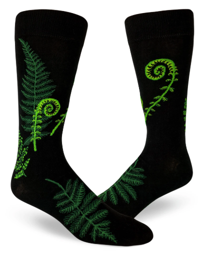 Sock - Large Crew: Ferns and Fiddleheads - Black