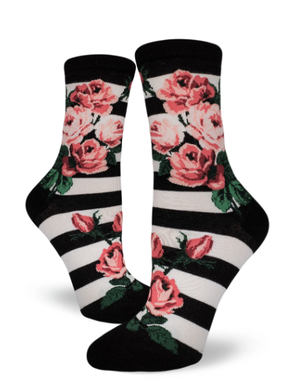 Sock - Small Crew: Romantic Rose - Black & White Stripe